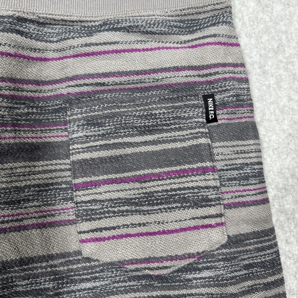 Nike FC‎ Shorts Men's Small Grey Purple Striped Athletic Drawstring French Terry